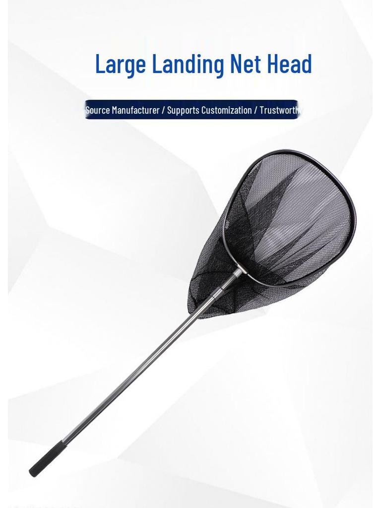 Reinforced Aluminum Alloy Landing Net with Telescopic Handle and Deep Rubber-Coated Net for Large Fish.