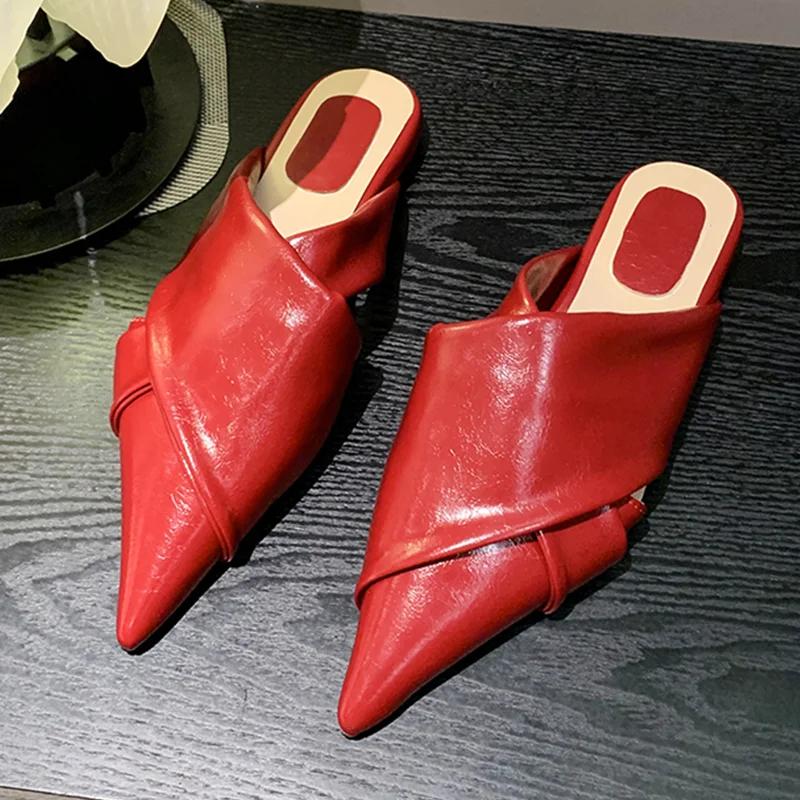 Women Pointed Toe Slippers Summer Flats Mules Shoes Dress Elegant Woman Sandals 2025 New Trend Designer Casual Zapatos De Mujer