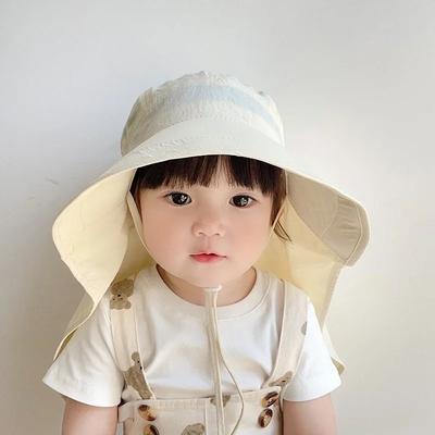Solid Color Summer Sun Hat for Boy Girl Korean Big Brim Fisherman Cap Kids Quick Dry Mesh Anti UV Beach Cap with Neck Cover