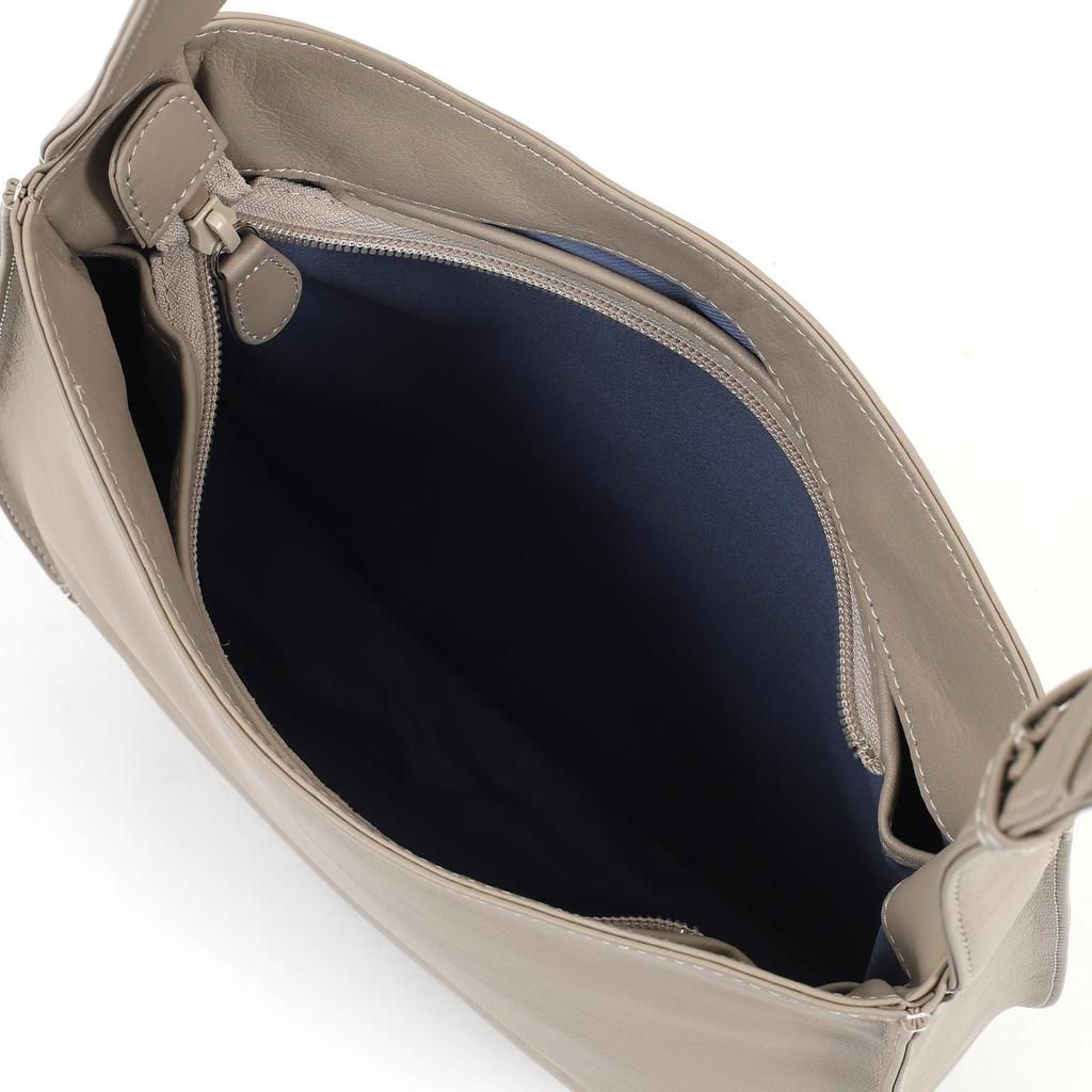 Kitamura Wasserdichte Rindsleder Crossbody Umhängetasche Y-1412 Sandbeige mit Weißer Naht (52901)