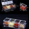 1 Set Four-Grid Kitchen Seasoning Box Set With Spoon Household Salt Sugar Spice Seasoning Tank Storage Box Kitchen Supplies
