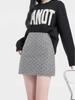 Women's Gray Heart Polka Dot Woolen A-Line High Waist Slimming Short Skirt for Autumn/Winter