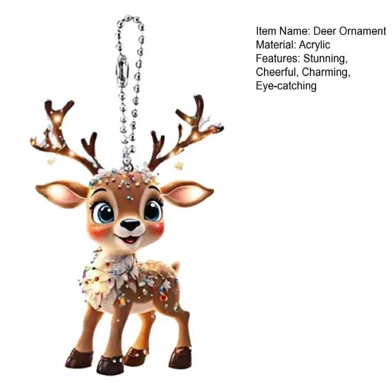 2D Flat Acrylic Elk Pendant Cartoon Deer Car Rearview Mirror Charm Christmas Tree Hanging Decoration for Auto Interior Accessories Holiday Window Wall