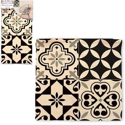 [Q2182] - Beige Black 'Boho' Cotton Cushion Cover (mosaic Tiles) - 40x40 Cm