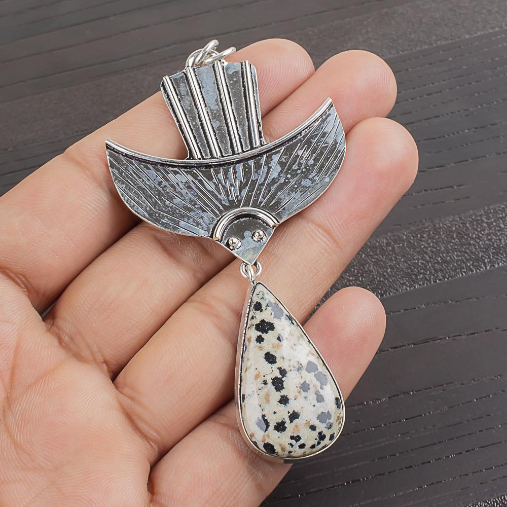 Natural Dalmatian Jasper Gemstone 925 Sterling Silver Jewelry  Pendant 3.11  AJP-2075