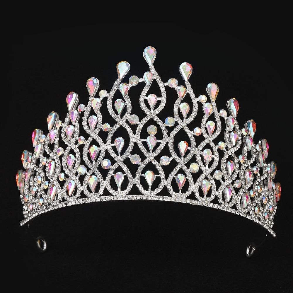 Sparkling Baroque Queen Tiaras Elegant Bridal Headwear Rhinestone Diadem Birthday Party