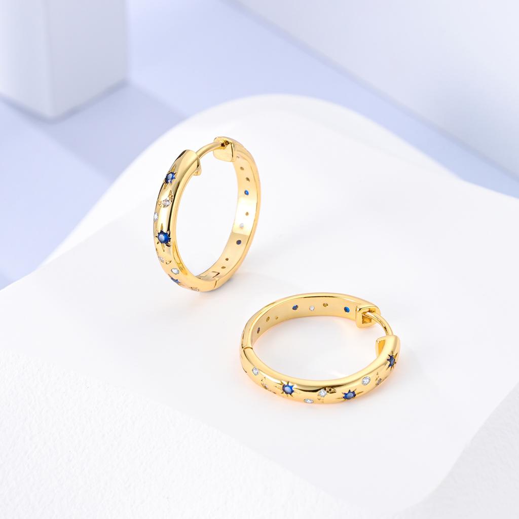 Original 925 Silber Creolen Gold Ohrringe Für Frau Herz Stern Mond Zirkonia Pendientes Modeschmuck