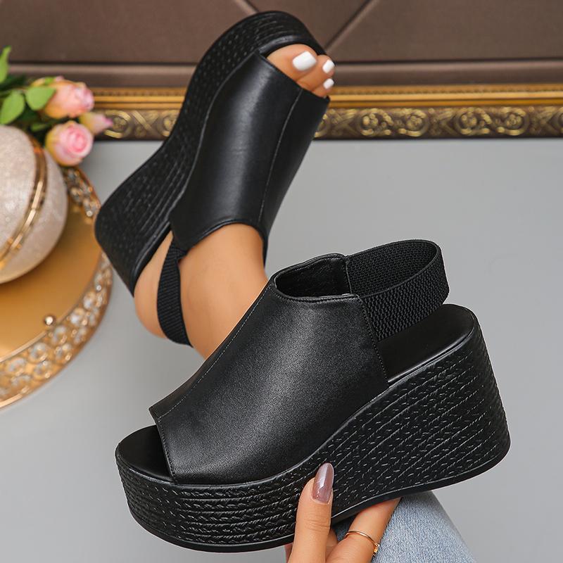 Fashion Summer Peep Toe Chunky Platform Sandals Women Back Strap Wedges High Heels Sandles Woman Thick Bottom Pu Leather Sandalias 35-43
