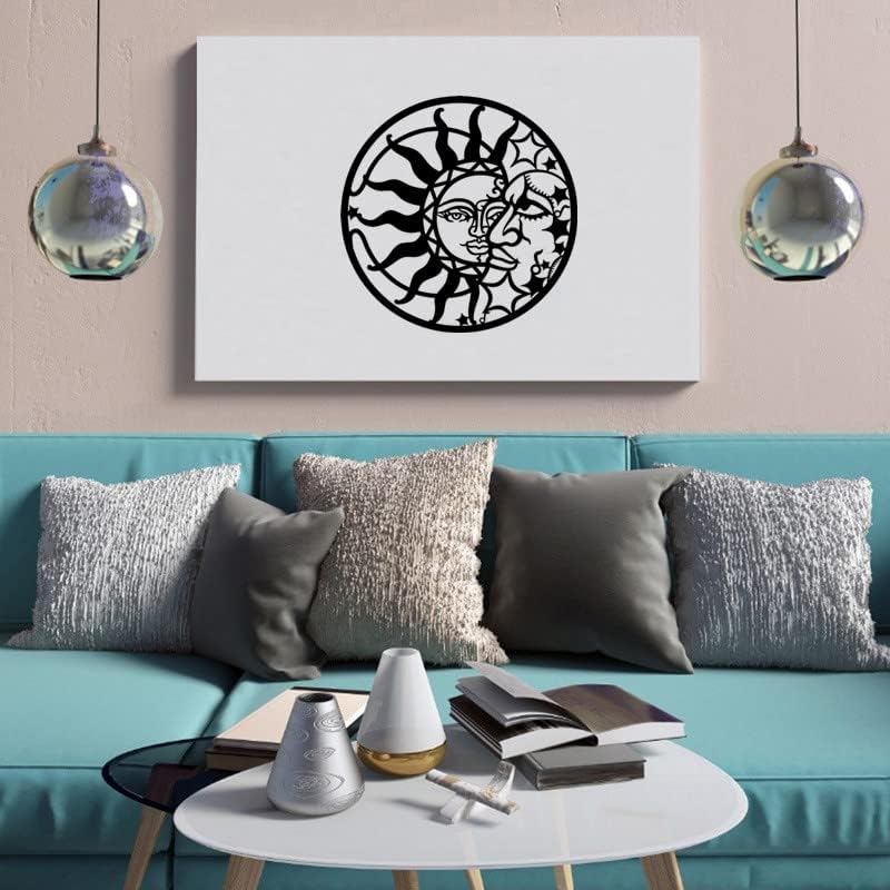 PHJYMXZSNA Outdoor Sun and Moon Wall Decor,Metal Wall Art for Living Room Sculpture Black Sun Moon and Stars Home Wall Hanging, 12 Inch