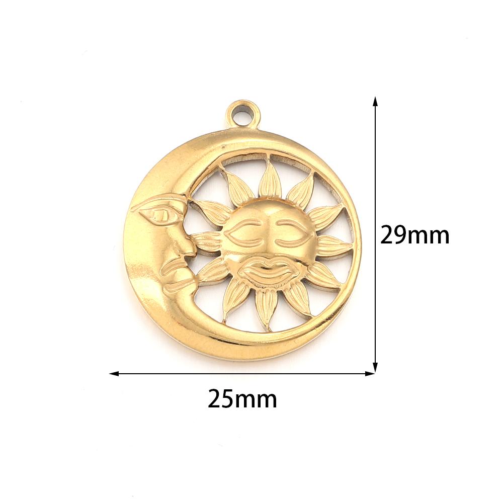 2pcs/lot Stainless Steel Retro Pendant Gold Color Sun Flower Moon Shape Charms For DIY Crafts Necklace Earrings Gift Accessories