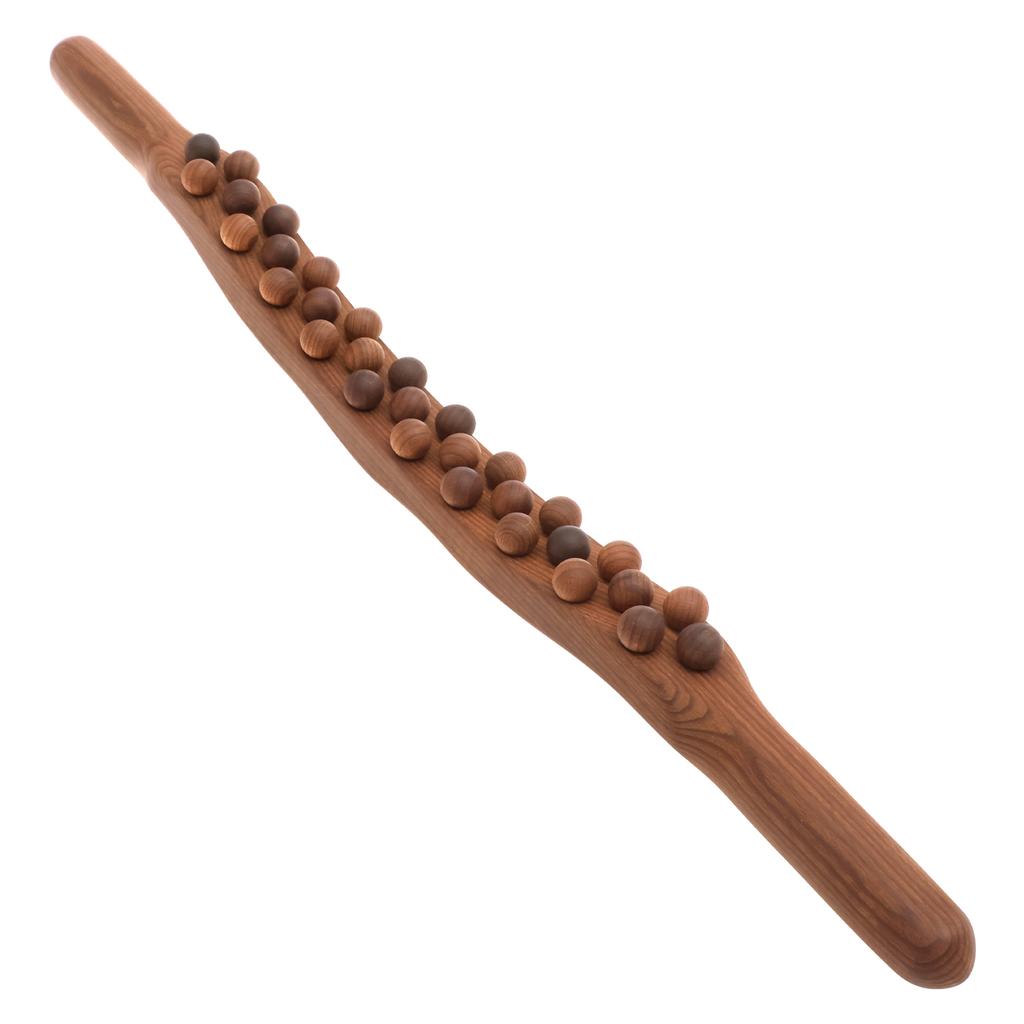 Wood Massage Roller Stick 31 Beads Handheld Lymphatic Drainage Tools Fascia Blaster Stomach Cellulite Massager for Neck Back Leg