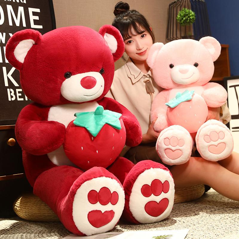 Large Red Strawberry Bear Doll Cute Big Bear Plush Doll For Girlfriend Valentine'S Day Hug Bear Gift