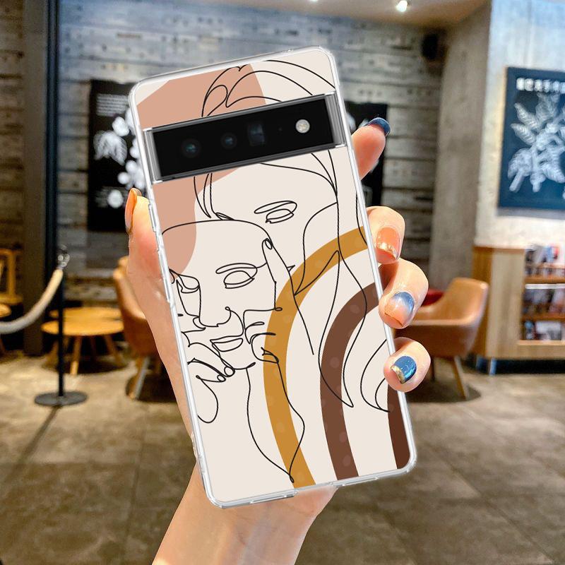 For Google Pixel 10 Pro Clear Phone Case Pixel 9 Pro XL Pixel 8 Pro 9A 8A 7A 7 6A 6 Pro Soft TPU Cover One Line Art