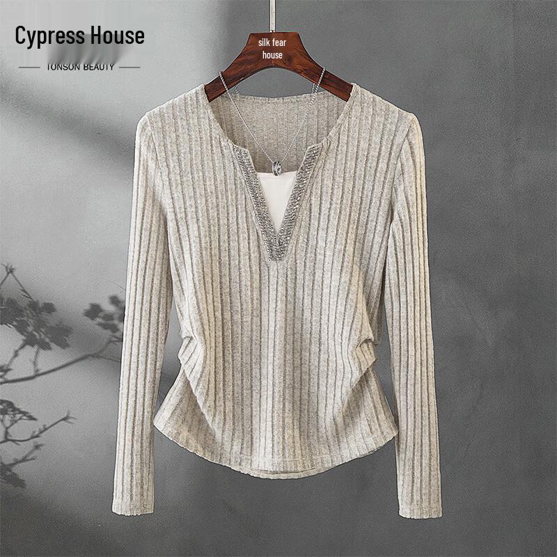 Women s Faux Two-Piece Beaded Slim Long-Sleeve T-Shirt S