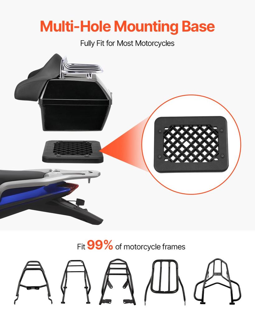 VEVOR Motorcycle Top Case, Universal Durable PP Material Motorbike Tail Box with Reflective Panel