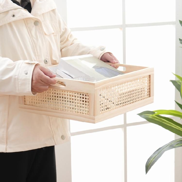 Vielseitiger handgewebter Aufbewahrungskorb aus Naturholz mit platzsparendem Design für Schränke, tragbar für Bücher und Spielzeug