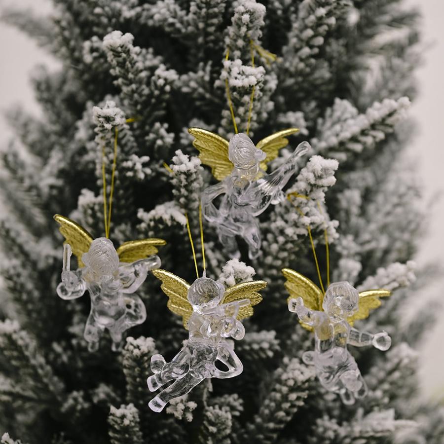 4Pcs/Pack Christmas Mini Angel Pendant Christmas Tree Ornament Wings Angel Pendant Transparent Acrylic Home Shop Decoration Window Pendant
