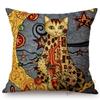 Lovely Cute Cartoon Klimt Style Cat Kitten Home Decoration Throw Pillow Case Gold Animal Art Sofa Decoration Linen Cushion Cover