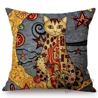 Lovely Cute Cartoon Klimt Style Cat Kitten Home Decoration Throw Pillow Case Gold Animal Art Sofa Decoration Linen Cushion Cover