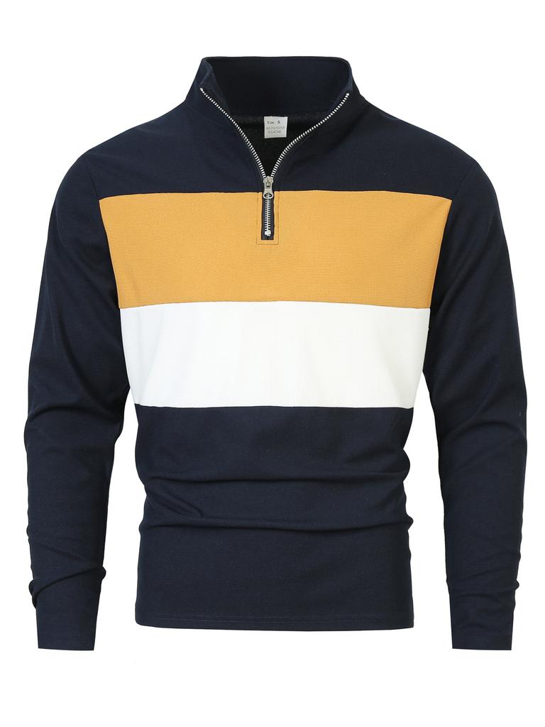 Spring and Autumn Retro Fashion Men's Zipper Lapel Long Sleeve Trend Design Temperament Pullover