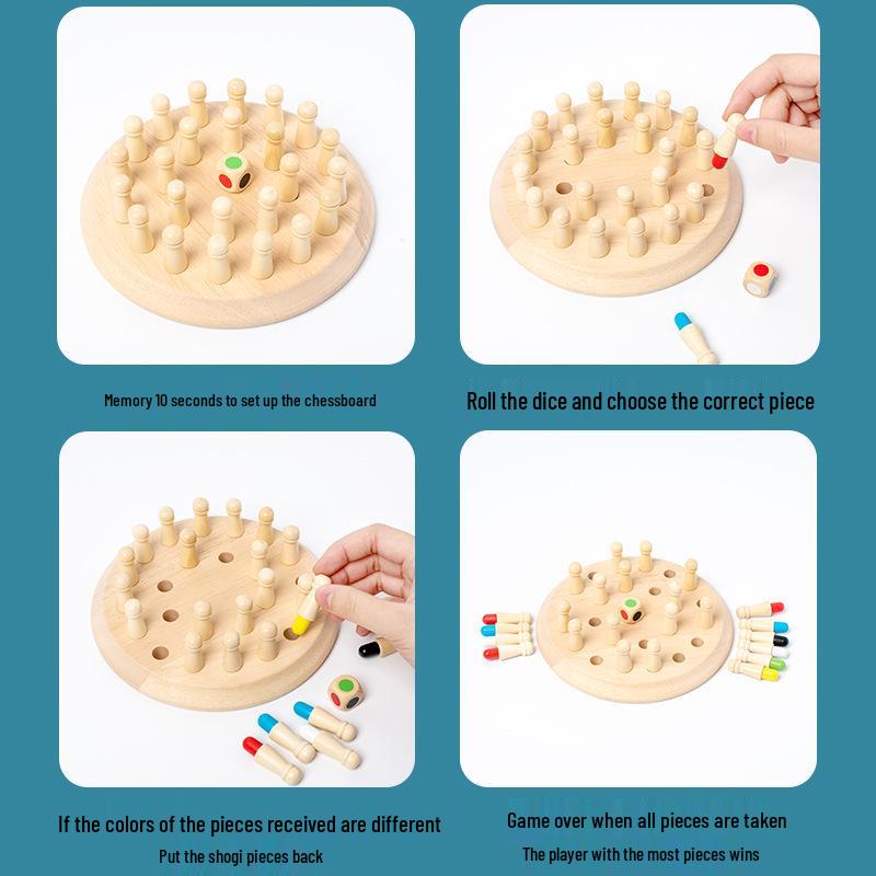 Kids' Wooden Memory Chess Game: Interactive, Educational, Fun Puzzle for Concentration and Parent-Child Play.