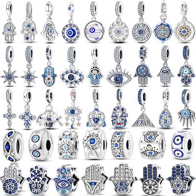 925 Silver Charms Beads Devil's Eye Fatima's Hand Cross Beads for DIY Bracelet Women Jewelry Gifts