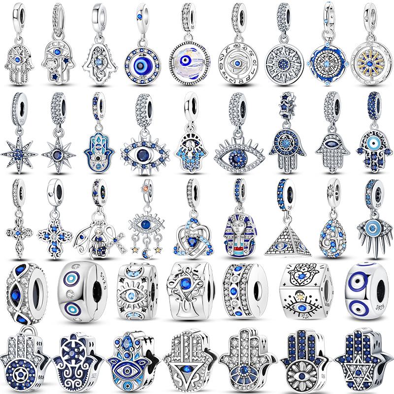 925 Silver Charms Beads Devil's Eye Fatima's Hand Cross Beads Fit Original Bracelet Women DIY Jewelry Gifts