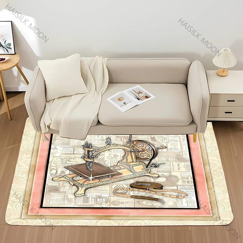 3D HD Printing Vintage Sewing Machine Carpet Multi-Size Optional Living Room Bedroom Office Large Area Mat Machine Washable Rug