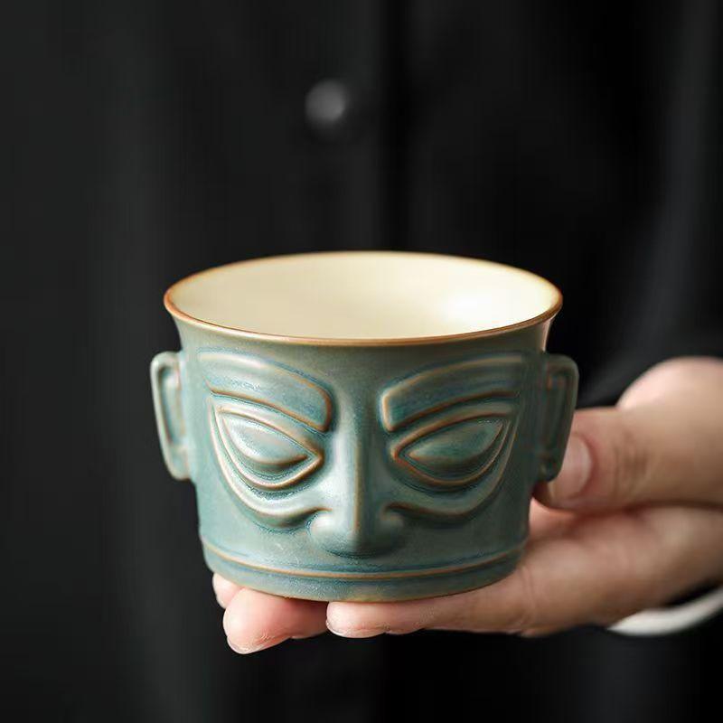 Bronze mask Sanxingdui gift portable travel tea set ceramic merchandise express cup business souvenir