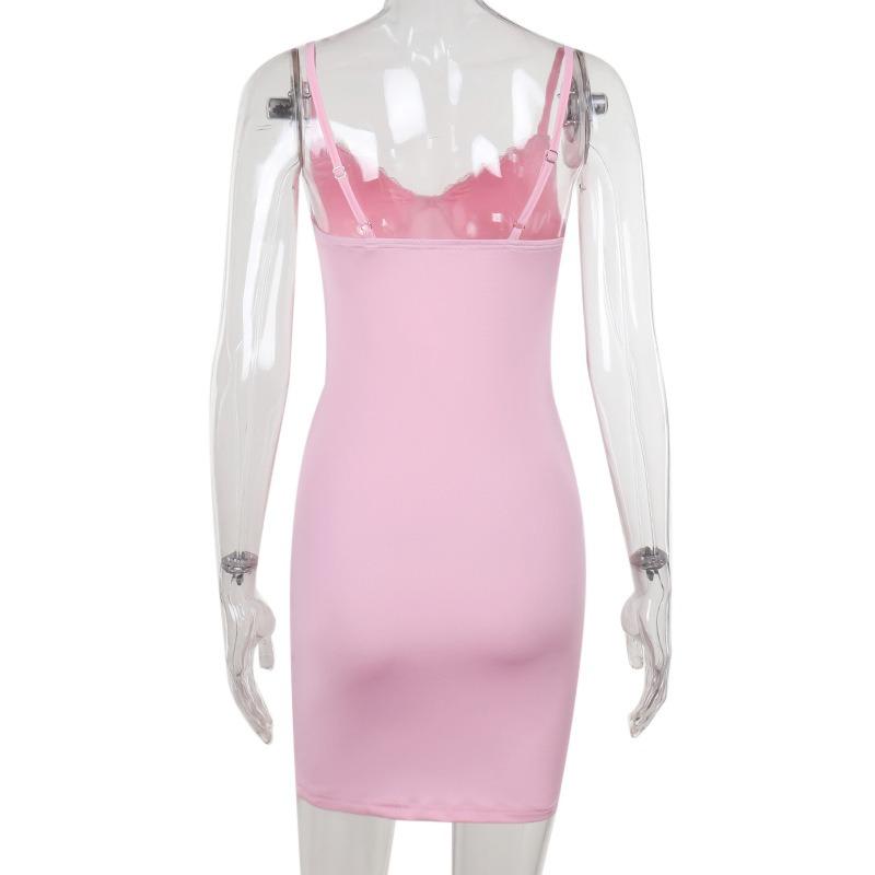 Autumn Dress Small Fragrance Quality Sexy Slim Contrast Color Drawstring Slip Dress Women