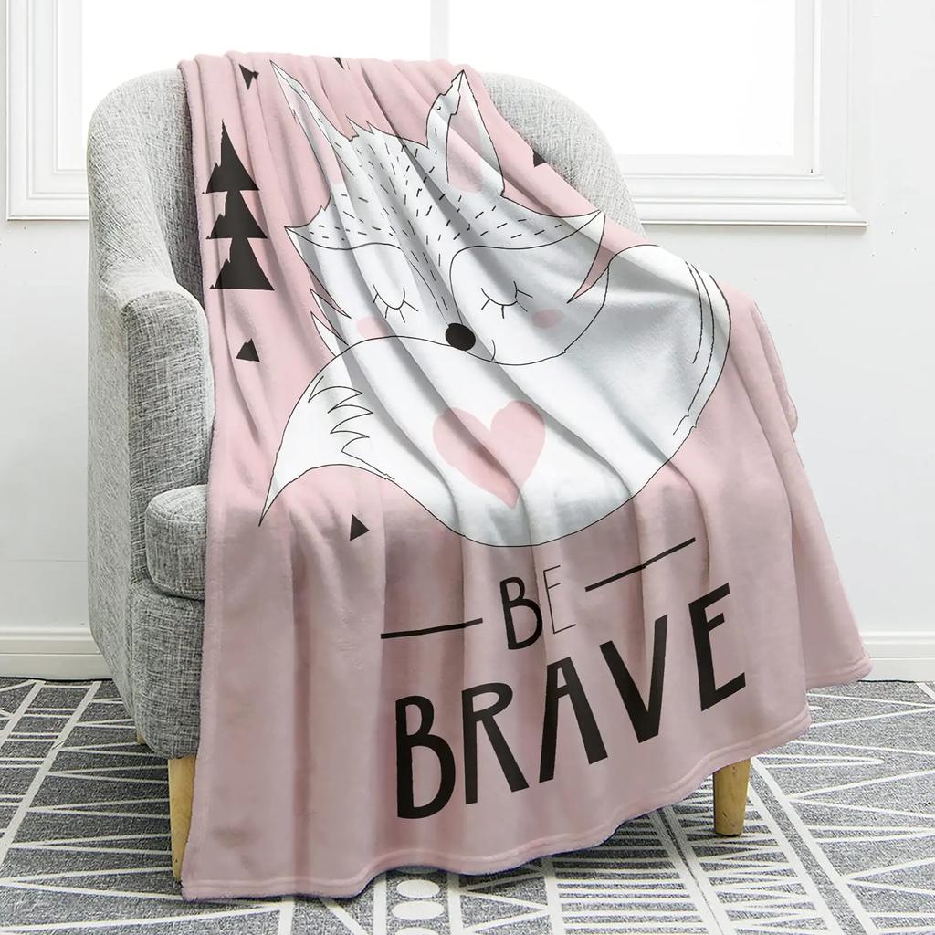 Cartoon Forest Animals Blanket Soft Warm Deer Rabbit Owl Fox Print Throw Blanket for Teens Adults Gift Sofa Chair Bed Office