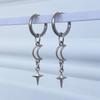 Y2K Hip-hop Silver Color Star Moon Dangle Hoop Earrings for Men Women Stainless Steel Gothic Punk Celestial Jewelry Accessories