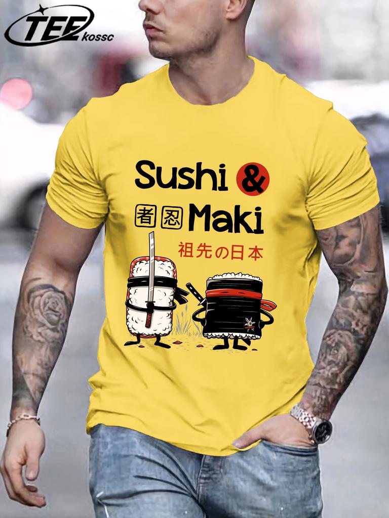Sushi MakiS Japanese Cuisine TShirt Men Summer Cotton T Shirts AllMatch Casual Clothes ONeck Loose Unisex Colour Streetwear