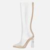 Fashion Sexy Pointed Crystal Thick High-heel Transparent Knee High Boots New Women Rear Zipper Fashion Show Stage Long Boot Size 35-47