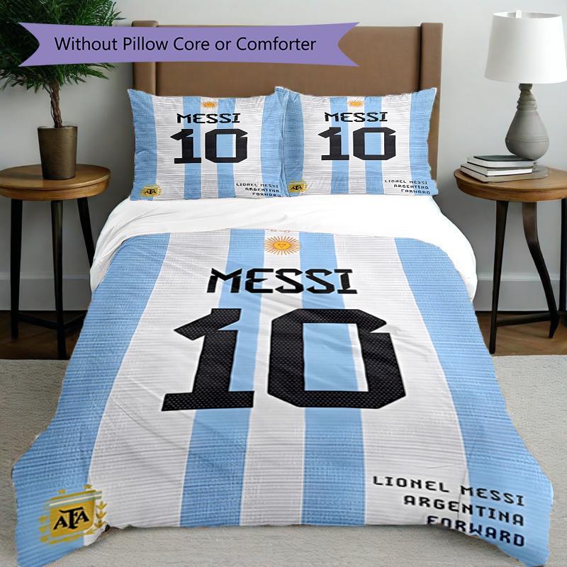 3pcs Duvet Cover Set (1*Duvet Cover + 2*Pillowcase, Without Core),football player Print Bedding Set, Bedroom Decor, All‑Season, Birthday Gift