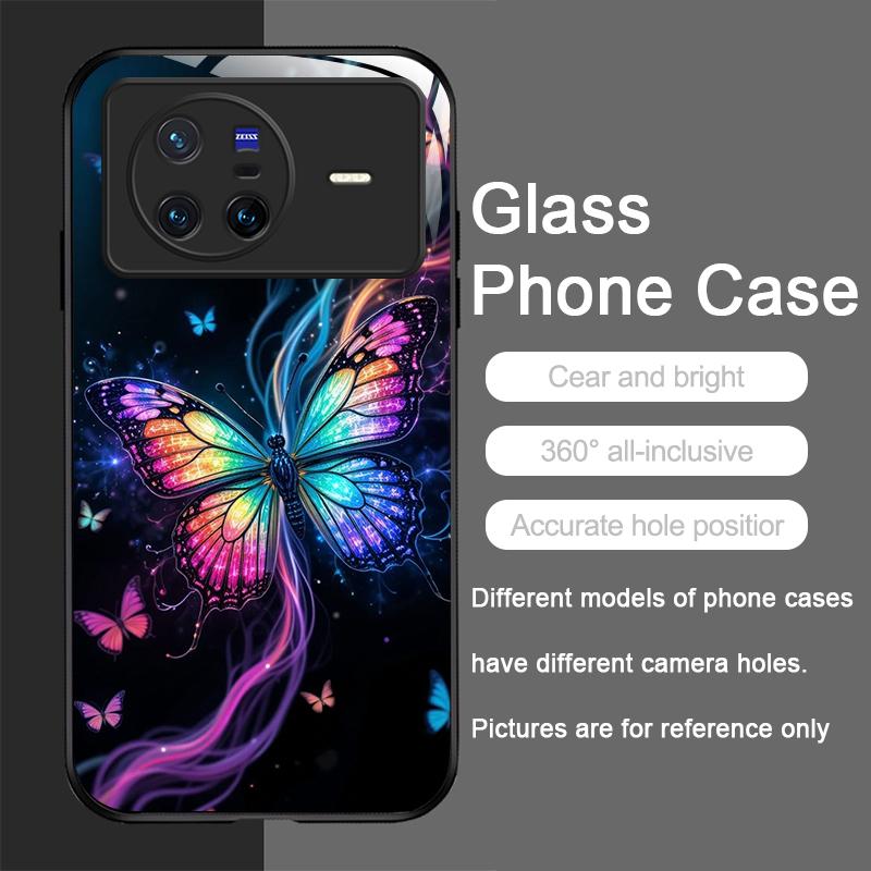 Luxury Colorful Butterflies Pattern Tempered Glass Phone Case for OPPO Reno 13F 12 11 10 Pro Plus Find X8 X3 Lite A94 A58 Cover