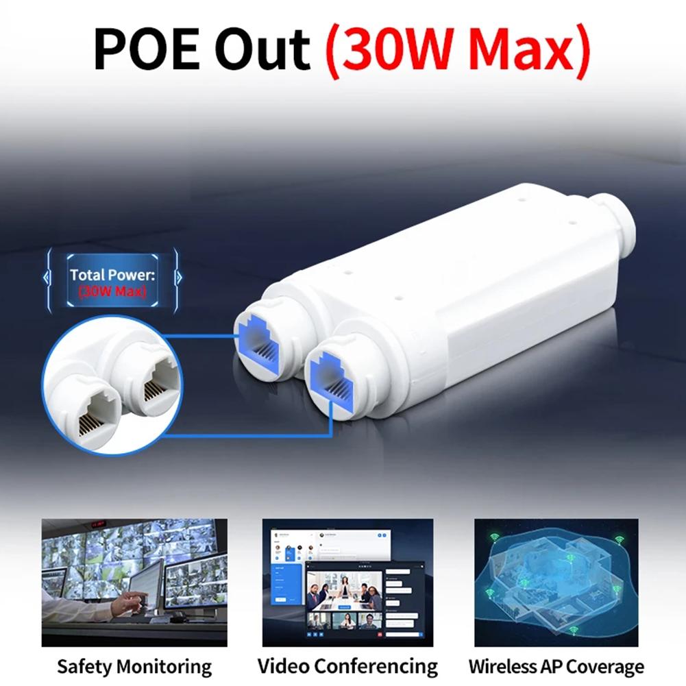 2 Port Waterproof POE Repeater IP66 10/100Mbps 1 to 2 PoE Extender with IEEE802.3af/at 48V Outdoor for POE Switch Camera