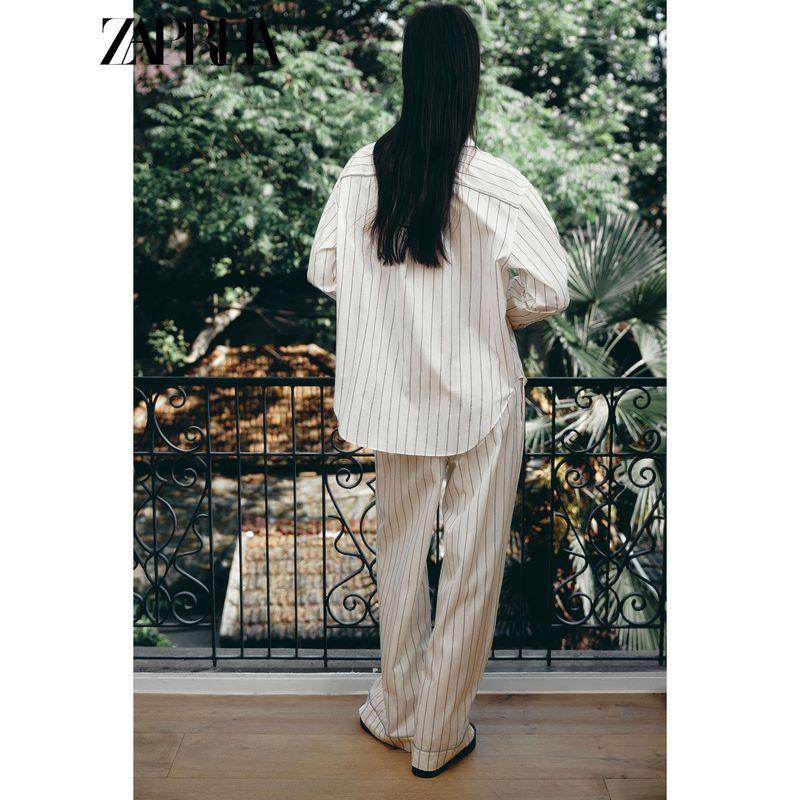 Zaprha 2025 Summer New Women clothes Casual All-matching Stripe Lapel Loose Long sleeve Shirts 3320160
