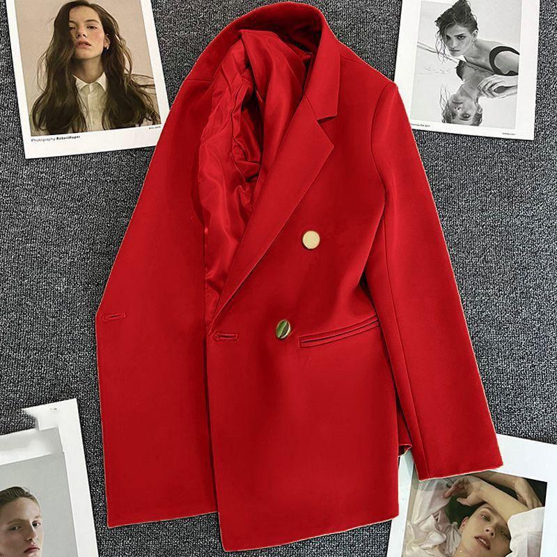 Office Lady Elegant Double Breasted Blazer Women Clothing Autumn Long Sleeve Slim Suit Jackets Casual Chic Tops Female Coat