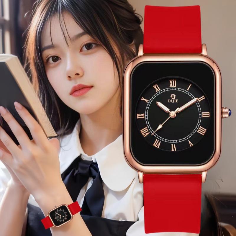 Fashion Temperament Light Luxury Casual Silicone High Value Versatile Couple Women S Watch Watch красный