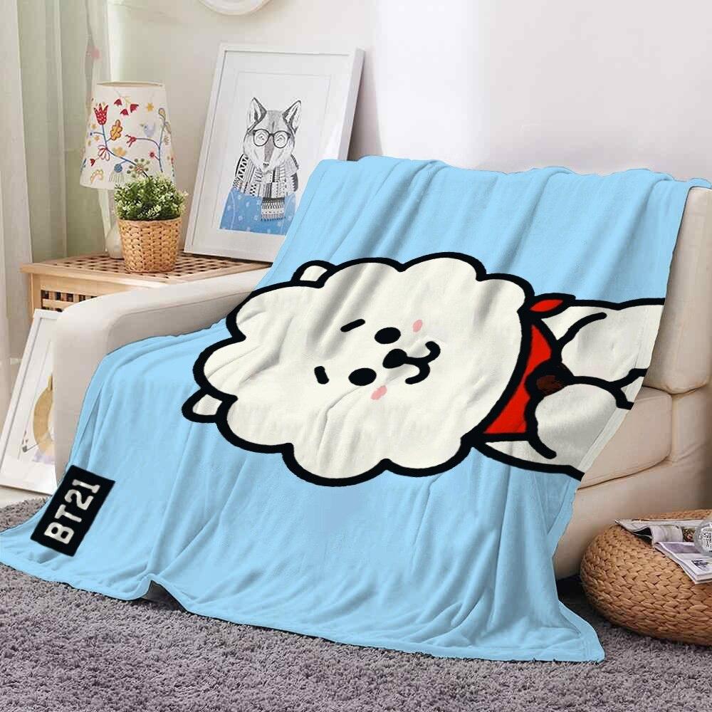 2022 Kreslená deka bt21 Měkké fleecové deky Deky Home Dekor Ložnice Obývací pokoj PohovkaDigital potištěné deky na cesty