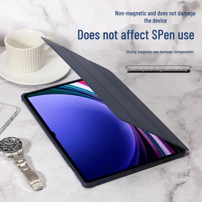Samsung Galaxy Tab S9 Plus Leather Case, Non-Magnetic Tri-Fold Protective Stand Cover