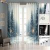 Set Of 2 Winter Christmas Snowy Forest Printed Shade Curtains Insulation Multi Size Living Room Holiday Decoration Curtain Polyester Machine Washable