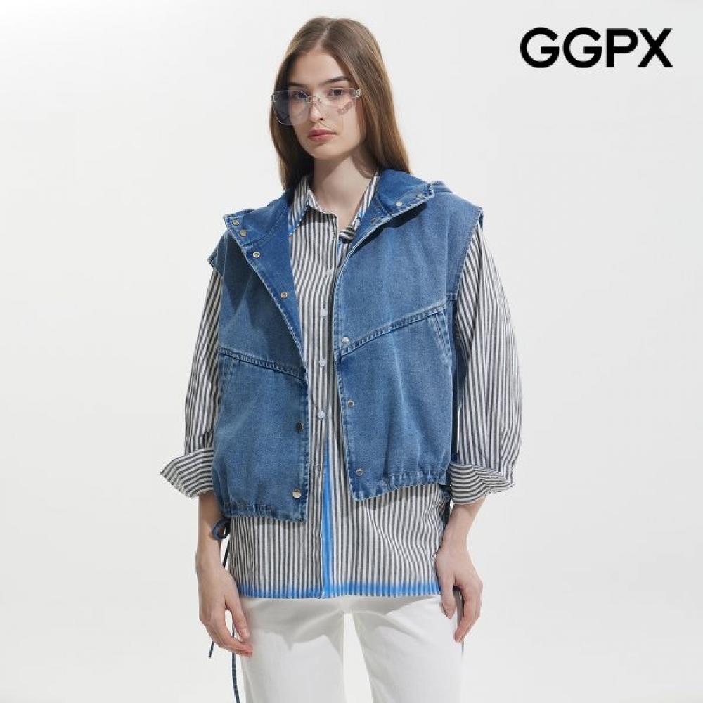 Ggpx Casual String Hood Denim Vest Gq3vt003f blacks/F