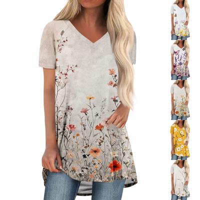Ladies Short Sleeve Pleated Loose Tops Plus Size Casual Tops V Neck Short Sleeves Casual Summer T Shirts Ladies Tops T Shirts Shirts