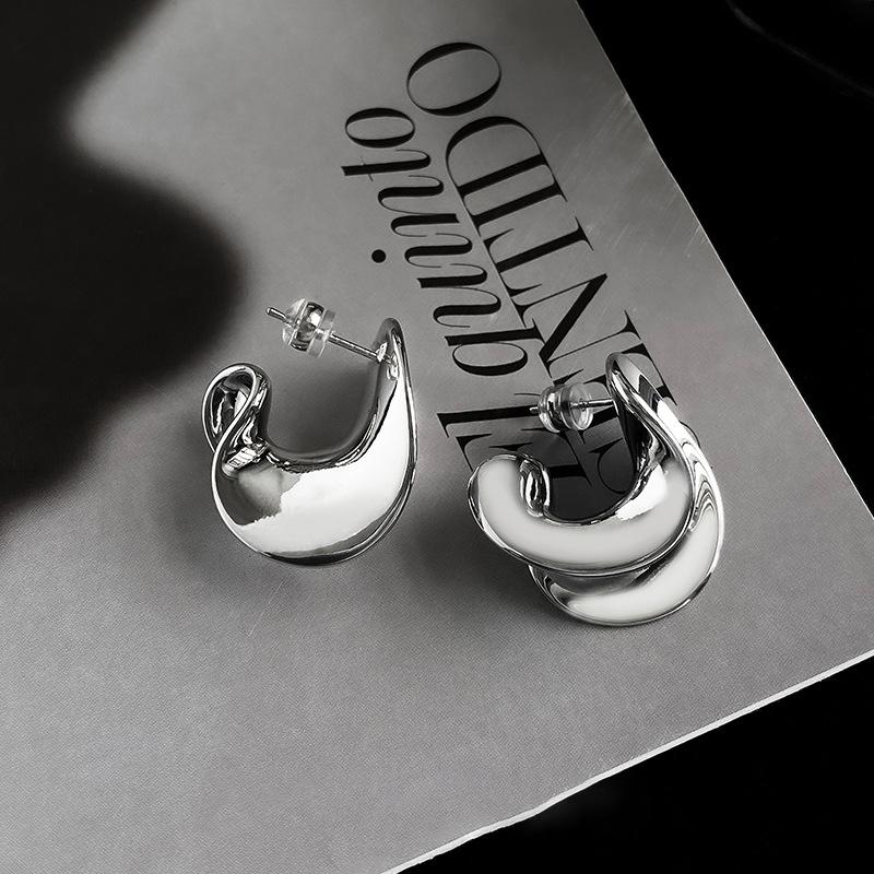 Silver needle spiral metal stud earrings women s niche unique cold wind earrings fashion personality versatile new earrings