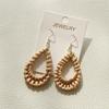 Handcrafted Brown Rattan Oval Hollow Dangle Earrings for Women Wooden Holiday Earring Party Jewelry Gifts