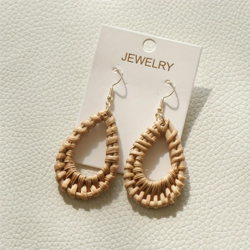 Handcrafted Brown Rattan Oval Hollow Dangle Earrings for Women Wooden Holiday Earring Party Jewelry Gifts
