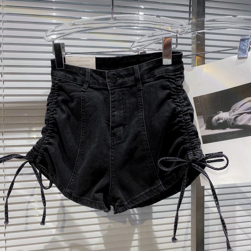 Rahat Skinny Moda ve Çok Yönlü Tasarım Anlayışı Denim Şort Kadın Yaz Yüksek Bel Lastikli Slim Düz İpli A Kesim Pantolon