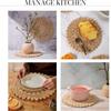 Sottopiatti Rotondi in Foglia di Mais Stile Boho in Rattan Intrecciato Sottopiatti da Tavola in Rattan Intrecciato Stile Rustico Cestino Piatti da Portata Primaverili come Giacinto d'Acqua, Erba Marina
